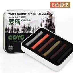 6-color Artist Charcoal Strips Exquisite Tin Box Packaging Sketch Water-soluble Non-cutting Professional Painting Materials
