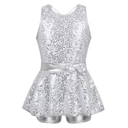 Kids Halter Shiny Sequins Gymnastics Shorty Unitards Dress Girls Ballet Leotard Stage Performance Latin Jazz Dance Costume