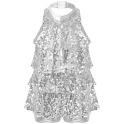 Kids Halter Shiny Sequins Gymnastics Shorty Unitards Dress Girls Ballet Leotard Stage Performance Latin Jazz Dance Costume