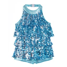 Kids Halter Shiny Sequins Gymnastics Shorty Unitards Dress Girls Ballet Leotard Stage Performance Latin Jazz Dance Costume