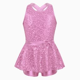 Kids Halter Shiny Sequins Gymnastics Shorty Unitards Dress Girls Ballet Leotard Stage Performance Latin Jazz Dance Costume