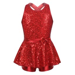 Kids Halter Shiny Sequins Gymnastics Shorty Unitards Dress Girls Ballet Leotard Stage Performance Latin Jazz Dance Costume