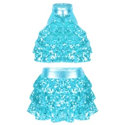 Kids Halter Shiny Sequins Gymnastics Shorty Unitards Dress Girls Ballet Leotard Stage Performance Latin Jazz Dance Costume