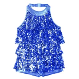 Kids Halter Shiny Sequins Gymnastics Shorty Unitards Dress Girls Ballet Leotard Stage Performance Latin Jazz Dance Costume