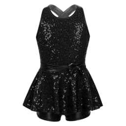 Kids Halter Shiny Sequins Gymnastics Shorty Unitards Dress Girls Ballet Leotard Stage Performance Latin Jazz Dance Costume