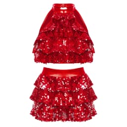 Kids Halter Shiny Sequins Gymnastics Shorty Unitards Dress Girls Ballet Leotard Stage Performance Latin Jazz Dance Costume