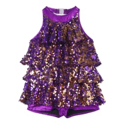 Kids Halter Shiny Sequins Gymnastics Shorty Unitards Dress Girls Ballet Leotard Stage Performance Latin Jazz Dance Costume