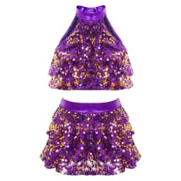 Kids Halter Shiny Sequins Gymnastics Shorty Unitards Dress Girls Ballet Leotard Stage Performance Latin Jazz Dance Costume