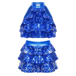 Kids Halter Shiny Sequins Gymnastics Shorty Unitards Dress Girls Ballet Leotard Stage Performance Latin Jazz Dance Costume