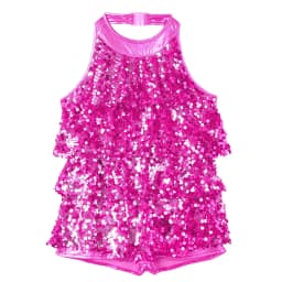 Kids Halter Shiny Sequins Gymnastics Shorty Unitards Dress Girls Ballet Leotard Stage Performance Latin Jazz Dance Costume