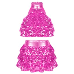 Kids Halter Shiny Sequins Gymnastics Shorty Unitards Dress Girls Ballet Leotard Stage Performance Latin Jazz Dance Costume