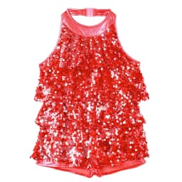 Kids Halter Shiny Sequins Gymnastics Shorty Unitards Dress Girls Ballet Leotard Stage Performance Latin Jazz Dance Costume