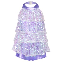 Kids Halter Shiny Sequins Gymnastics Shorty Unitards Dress Girls Ballet Leotard Stage Performance Latin Jazz Dance Costume