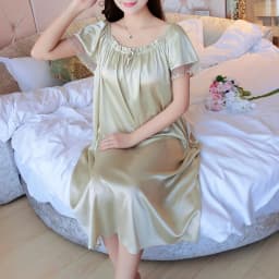 Womens Summer Lace Ice Silk Nightdress Short Sleeve Loose Plus Size Nightgown Sleepwear