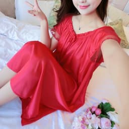 Womens Summer Lace Ice Silk Nightdress Short Sleeve Loose Plus Size Nightgown Sleepwear