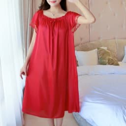 Womens Summer Lace Ice Silk Nightdress Short Sleeve Loose Plus Size Nightgown Sleepwear