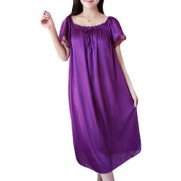 Womens Summer Lace Ice Silk Nightdress Short Sleeve Loose Plus Size Nightgown Sleepwear