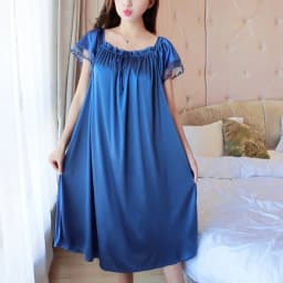Womens Summer Lace Ice Silk Nightdress Short Sleeve Loose Plus Size Nightgown Sleepwear
