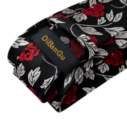 Black Red Rose Floral Ties For Men 8cm Men's Neck Tie Handkerchief Cufflinks Set Business Wedding Tie Gift For Men DiBanGu
