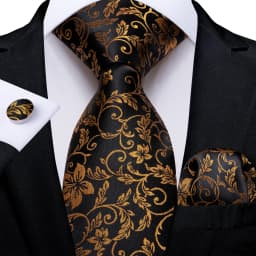 Black Red Rose Floral Ties For Men 8cm Men's Neck Tie Handkerchief Cufflinks Set Business Wedding Tie Gift For Men DiBanGu