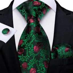 Black Red Rose Floral Ties For Men 8cm Men's Neck Tie Handkerchief Cufflinks Set Business Wedding Tie Gift For Men DiBanGu