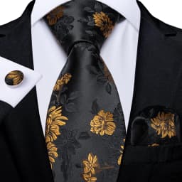 Black Red Rose Floral Ties For Men 8cm Men's Neck Tie Handkerchief Cufflinks Set Business Wedding Tie Gift For Men DiBanGu