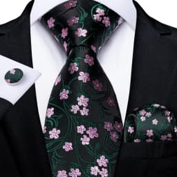Black Red Rose Floral Ties For Men 8cm Men's Neck Tie Handkerchief Cufflinks Set Business Wedding Tie Gift For Men DiBanGu