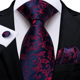 Black Red Rose Floral Ties For Men 8cm Men's Neck Tie Handkerchief Cufflinks Set Business Wedding Tie Gift For Men DiBanGu