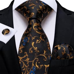Black Red Rose Floral Ties For Men 8cm Men's Neck Tie Handkerchief Cufflinks Set Business Wedding Tie Gift For Men DiBanGu