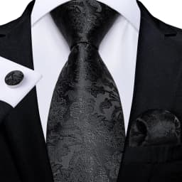 Black Red Rose Floral Ties For Men 8cm Men's Neck Tie Handkerchief Cufflinks Set Business Wedding Tie Gift For Men DiBanGu