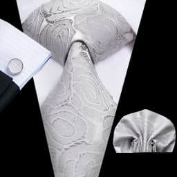 Hi-Tie Luxury Silver Novelty Men Tie Gravata Wedding Necktie For Men Hanky Cufflink Set Fashion Design BusinessDropshipping