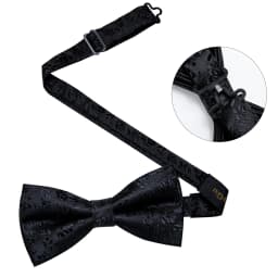 Classic Black Men Bow Ties Bowties Butterfly Pocket Square Cufflinks Set Suit Paisley Gold Pre-Tied Bow Tie