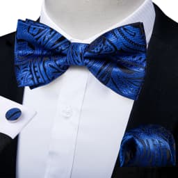 Classic Black Men Bow Ties Bowties Butterfly Pocket Square Cufflinks Set Suit Paisley Gold Pre-Tied Bow Tie