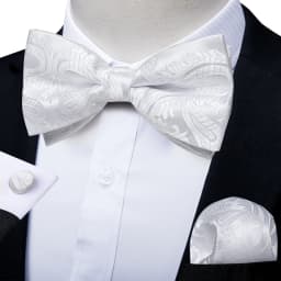 Classic Black Men Bow Ties Bowties Butterfly Pocket Square Cufflinks Set Suit Paisley Gold Pre-Tied Bow Tie