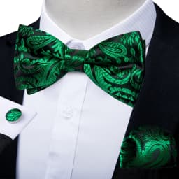 Classic Black Men Bow Ties Bowties Butterfly Pocket Square Cufflinks Set Suit Paisley Gold Pre-Tied Bow Tie