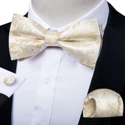Classic Black Men Bow Ties Bowties Butterfly Pocket Square Cufflinks Set Suit Paisley Gold Pre-Tied Bow Tie