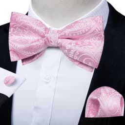 Classic Black Men Bow Ties Bowties Butterfly Pocket Square Cufflinks Set Suit Paisley Gold Pre-Tied Bow Tie