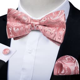 Classic Black Men Bow Ties Bowties Butterfly Pocket Square Cufflinks Set Suit Paisley Gold Pre-Tied Bow Tie