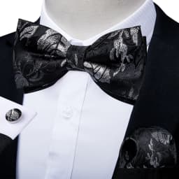 Classic Black Men Bow Ties Bowties Butterfly Pocket Square Cufflinks Set Suit Paisley Gold Pre-Tied Bow Tie