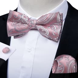 Classic Black Men Bow Ties Bowties Butterfly Pocket Square Cufflinks Set Suit Paisley Gold Pre-Tied Bow Tie