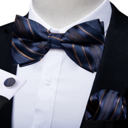 Classic Black Men Bow Ties Bowties Butterfly Pocket Square Cufflinks Set Suit Paisley Gold Pre-Tied Bow Tie