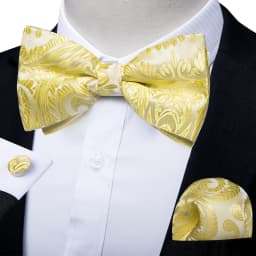 Classic Black Men Bow Ties Bowties Butterfly Pocket Square Cufflinks Set Suit Paisley Gold Pre-Tied Bow Tie