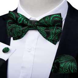 Classic Black Men Bow Ties Bowties Butterfly Pocket Square Cufflinks Set Suit Paisley Gold Pre-Tied Bow Tie