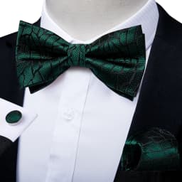 Classic Black Men Bow Ties Bowties Butterfly Pocket Square Cufflinks Set Suit Paisley Gold Pre-Tied Bow Tie