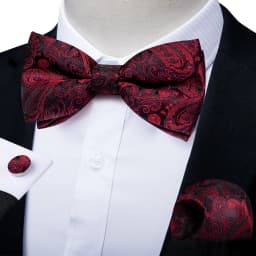 Classic Black Men Bow Ties Bowties Butterfly Pocket Square Cufflinks Set Suit Paisley Gold Pre-Tied Bow Tie