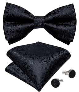Classic Black Men Bow Ties Bowties Butterfly Pocket Square Cufflinks Set Suit Paisley Gold Pre-Tied Bow Tie