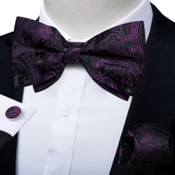 Classic Black Men Bow Ties Bowties Butterfly Pocket Square Cufflinks Set Suit Paisley Gold Pre-Tied Bow Tie
