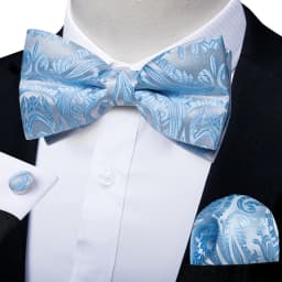 Classic Black Men Bow Ties Bowties Butterfly Pocket Square Cufflinks Set Suit Paisley Gold Pre-Tied Bow Tie