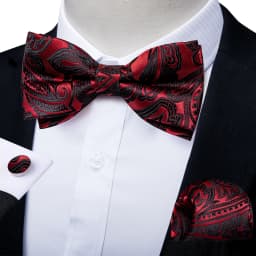 Classic Black Men Bow Ties Bowties Butterfly Pocket Square Cufflinks Set Suit Paisley Gold Pre-Tied Bow Tie