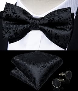 Classic Black Men Bow Ties Bowties Butterfly Pocket Square Cufflinks Set Suit Paisley Gold Pre-Tied Bow Tie
